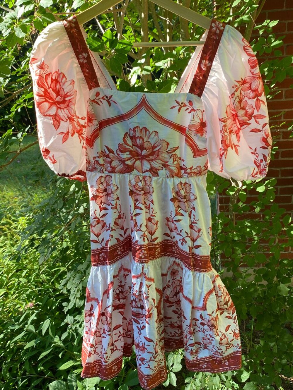 FARM Rio Organic Cotton Red Porcelain Garden Mini Dress - Size XS